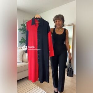 Vibrant Color Block Midi Blouse Stylish Button Front Long Sleeve Casual …